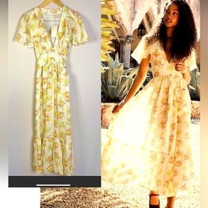 Doen Tarragon dress botanical floral print 100% ramie stunning dress size small